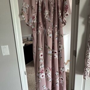 BloomChic Floral Maxi Dress - Pink and White
